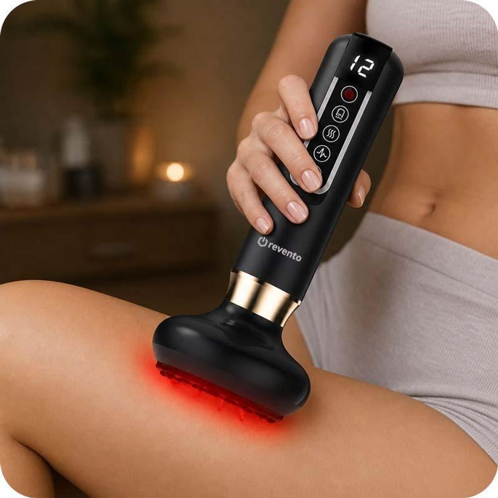 REVENTO® BodySilk Elektrický masážní přístroj 2v1 – baňkování a Gua Sha, 12 úrovní sání, teplo
