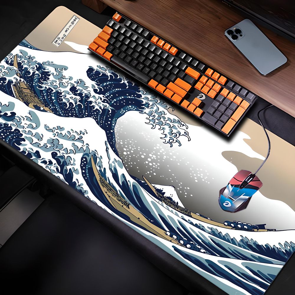 Mauspad XXL Gaming 900x400 mm Groß Tischunterlage Large Size Spezielle Oberfläche Schreibtischunterlage Verbessert Präzision Japanische Welle vor Kanagawa Retoo