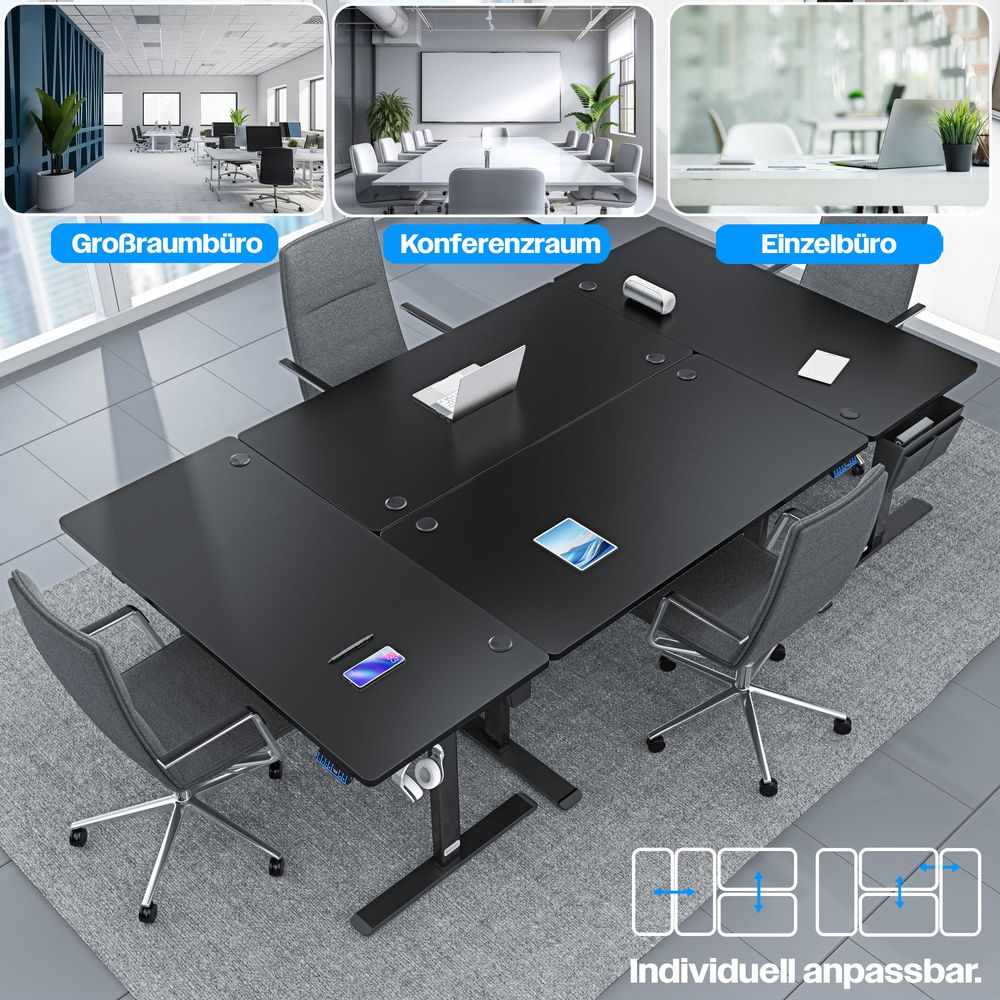 KESSER® Schreibtisch elektrisch & höhenverstellbar Computertisch Ergonomisch Stehen & Sitzen 3-Memory 360° Rollen USB-Ladeanschluss 160x70cm Schwarz