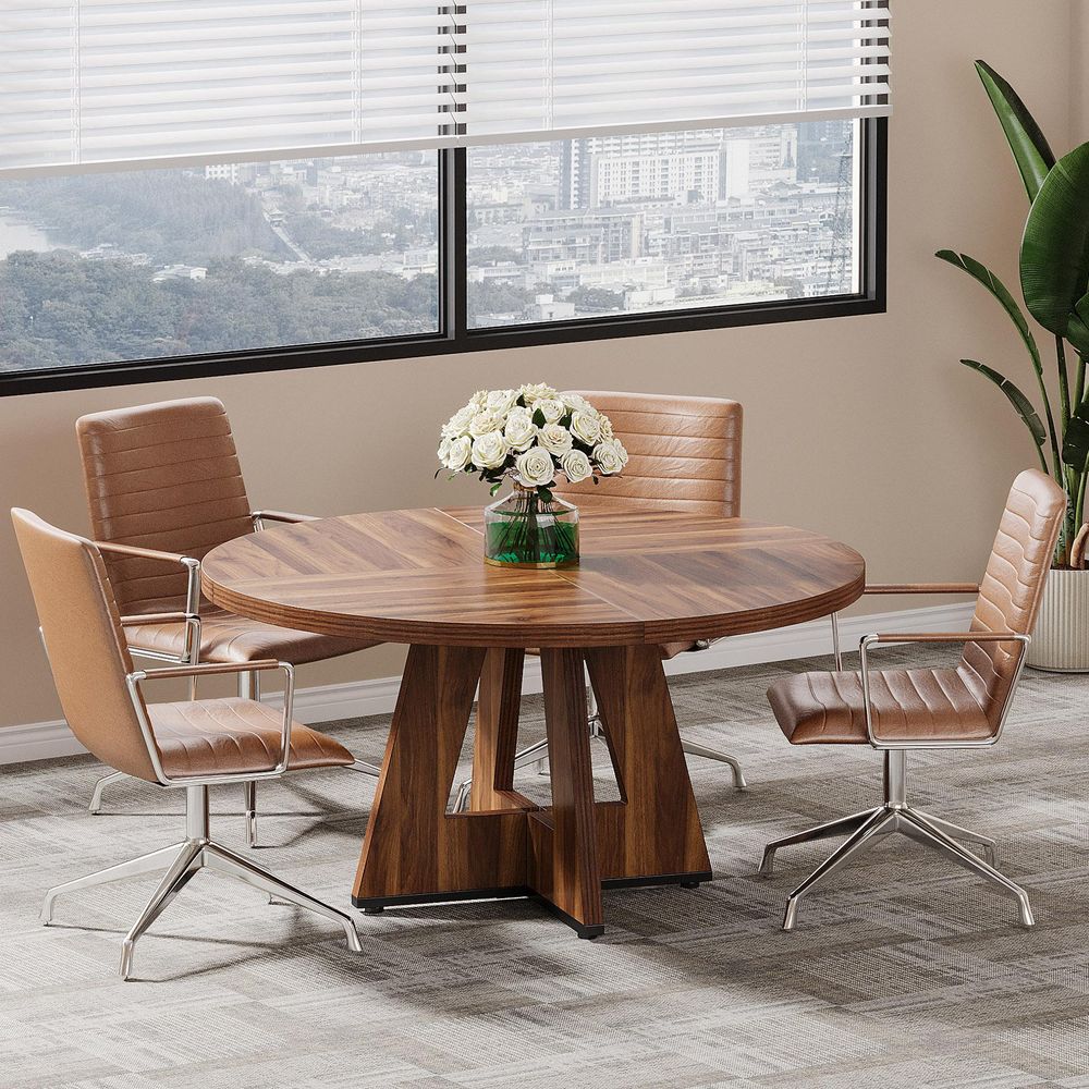 Tribesigns Farmhouse Esstisch, 120 cm Runder Esstisch für 4, Runder Esstisch für Zuhause Esszimmer Wohnzimmer (Braun)