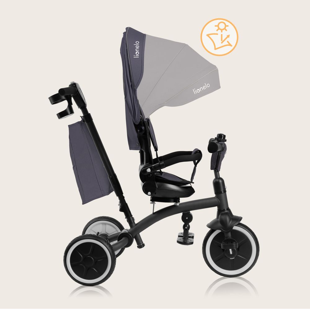 Lionelo Tris Plus dreirad laufrad bis 25 kg Kinderdreirad Lenkstange Baby Kinderwagen Montage ohne Werkzeug - Grau