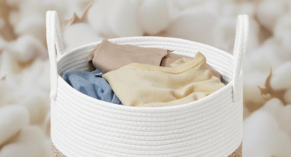 SONGMICS Wäschekorb, Wäschesammler für Kinder, Aufbewahrungskorb, Baumwollseil, mit Henkel, für Decken, Kuscheltier Aufbewahrung, Schlafzimmer