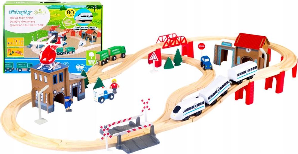 Holzeisenbahn Set mit Zug und Brücke