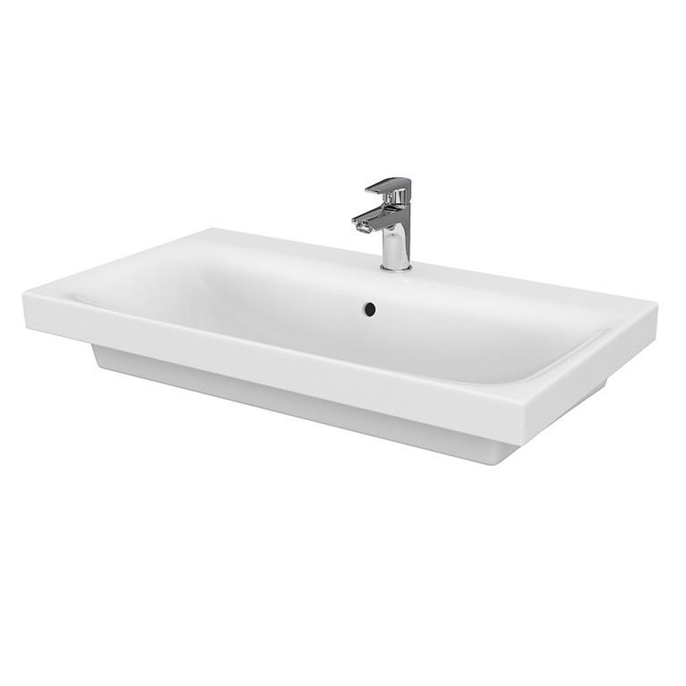AQUA for you | Badmöbelset - CERSANIT MODUO - Waschtisch mit Unterschrank - 80 cm - Badmöbel - weiß glänzend -mit MDF Softclose, Waschtischkombination