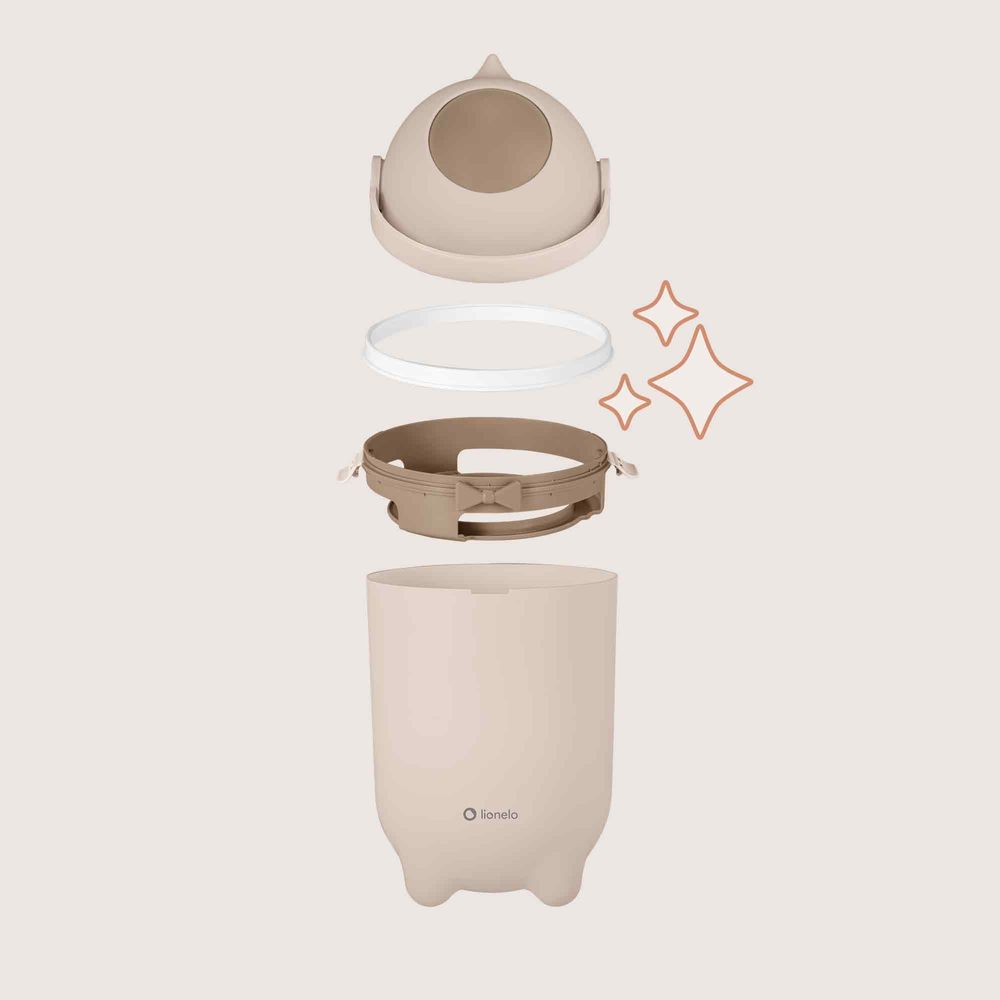 Windeleimer Lionelo Purebin 10L, geruchsdicht, kompatibel mit Universalbeuteln, Einhandbedienung, hygienisch & leicht zu reinigen Beige
