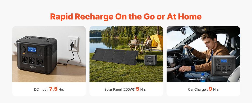 VEVOR Tragbare Powerstation mit 100W Solarpanel, 600W Solargenerator Powerstation, 493Wh LiFePO4 Batterie-Backup mit 7 Ausgängen für Notfälle zu Hause, Outdoor-Camping, Wohnmobilreisen, 800 Wh