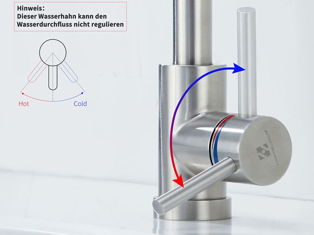 Niederdruck Wasserhahn Bad/Küche Niederdruck Badarmatur 360° Drehbar Badarmatur Küchenwasserhahn aus Edelstahl Spültischarmatur für Kaltwasser und Spüle Boiler