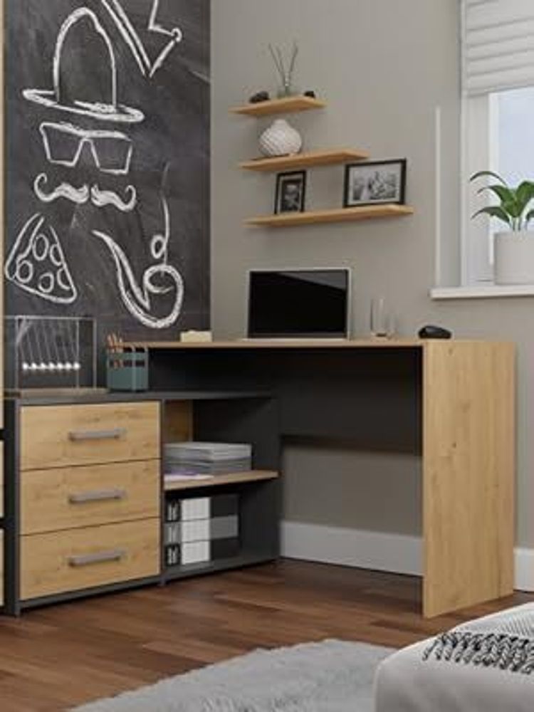 VBChome Schreibtisch 130 x 50 x 76 cm Schwarz Schreibtisch mit 7 Schubladen Computer-Schreibtisch Bürotisch Computertisch Arbeitstisch PC-Tisch