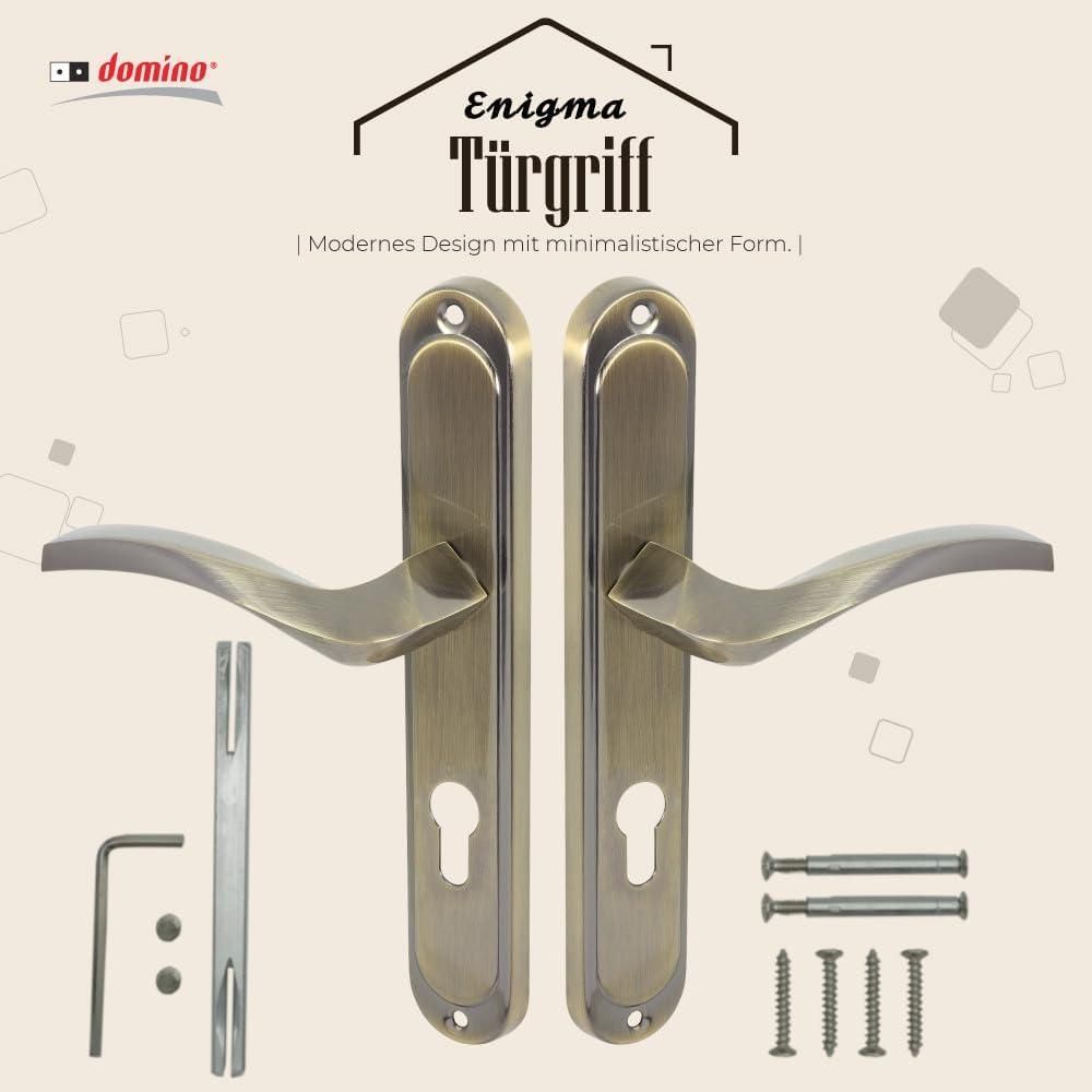 DOMINO Türgriff 72 Drückergarnitur BB-Buntbart Set | Langschildgarnitur | Türklinke für Zimmertür, Bürotür, Kellertür & Innentür | NOVA M3 Bronze |