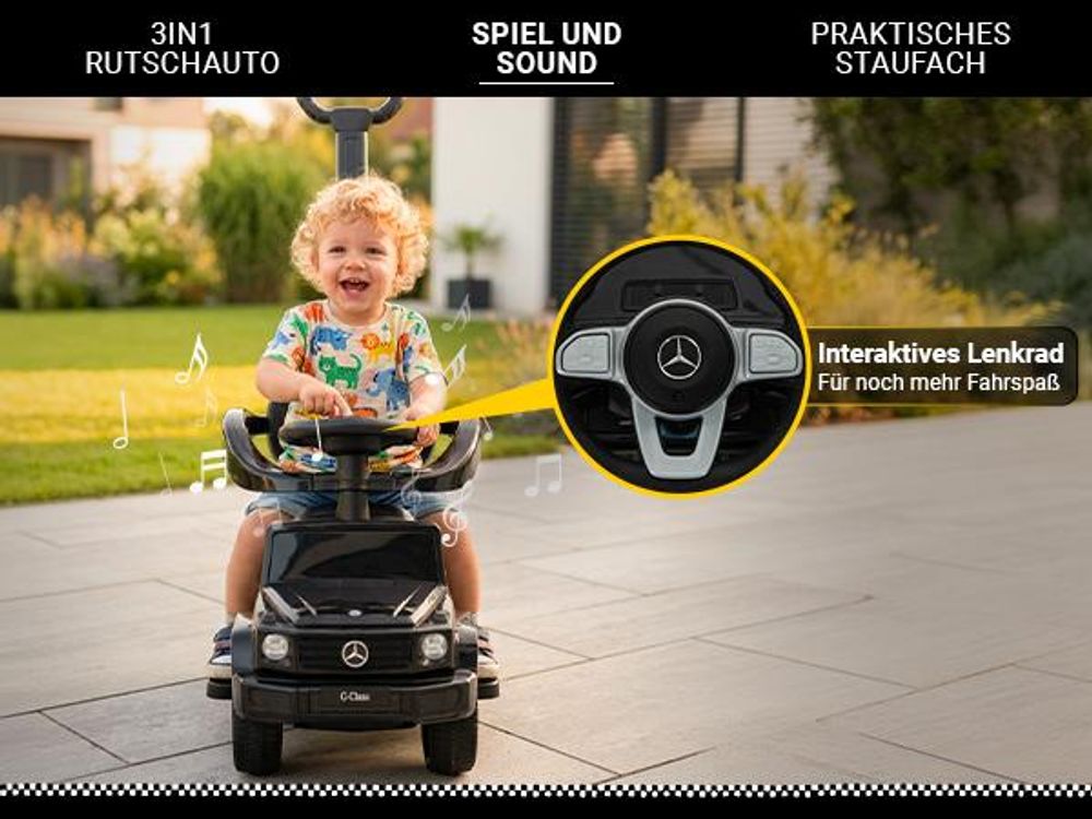 Actionbikes Motors Mercedes Benz G350d Rutschauto | 3in1 Kinderschieber - Lauflernwagen - Kinderauto - Schiebefahrzeug mit Sonnendach - ab 1 Jahr