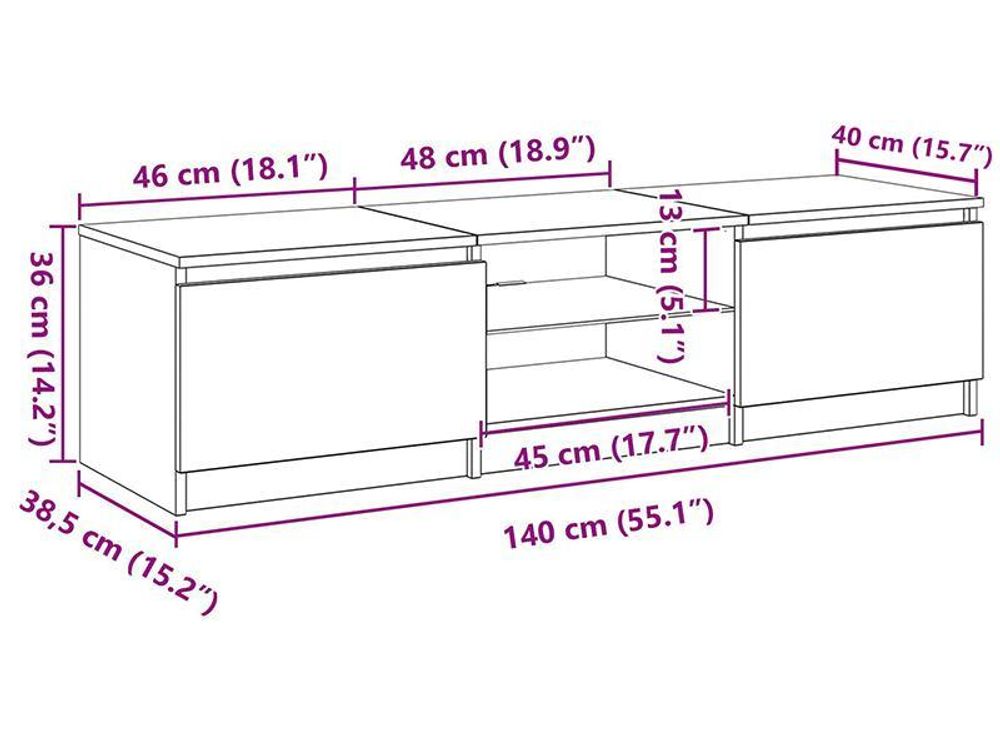vidaXL TV-Schrank mit LED-Leuchten Betongrau 140x40x36 cm