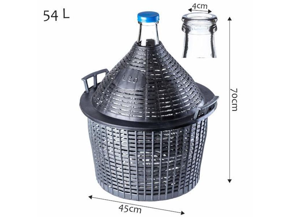 KADAX Glasballon-Set "Alatri", Gärballon mit Kunststoffkorb und Gärzubehör, Gummistopfen, Gärröhrchen aus Glas, Flasche, 54L