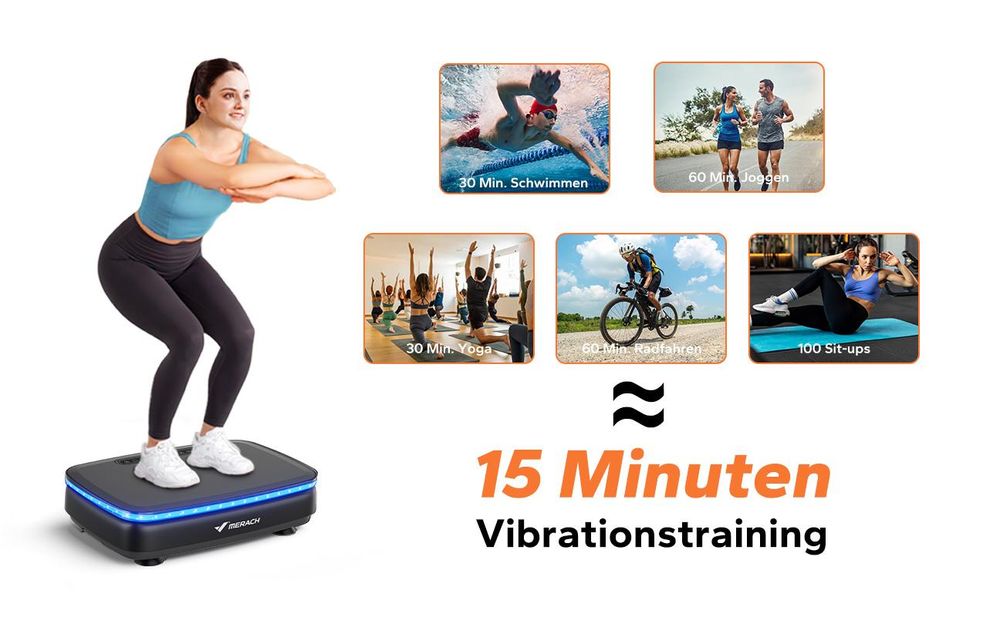 Vibrationsplatte mit 99 Stufen, 7 Programmen, LED, Fernbedienung, Bluetooth, Widerstandsbänder, 150W, Ganzkörpertraining & Formung, schwarz
