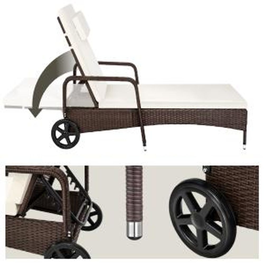 tectake® Rattan Sonnenliege 200 x 70 x 33 cm