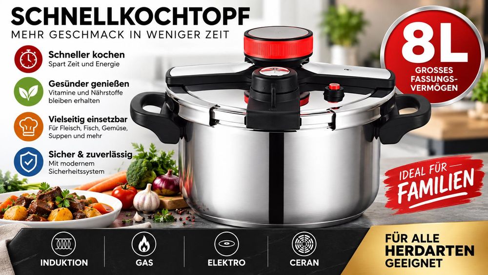 Schnellkochtopf 8L – Edelstahl Druckkochtopf – Induktionsgeeignet – Für alle Herdarten Royal Swiss®