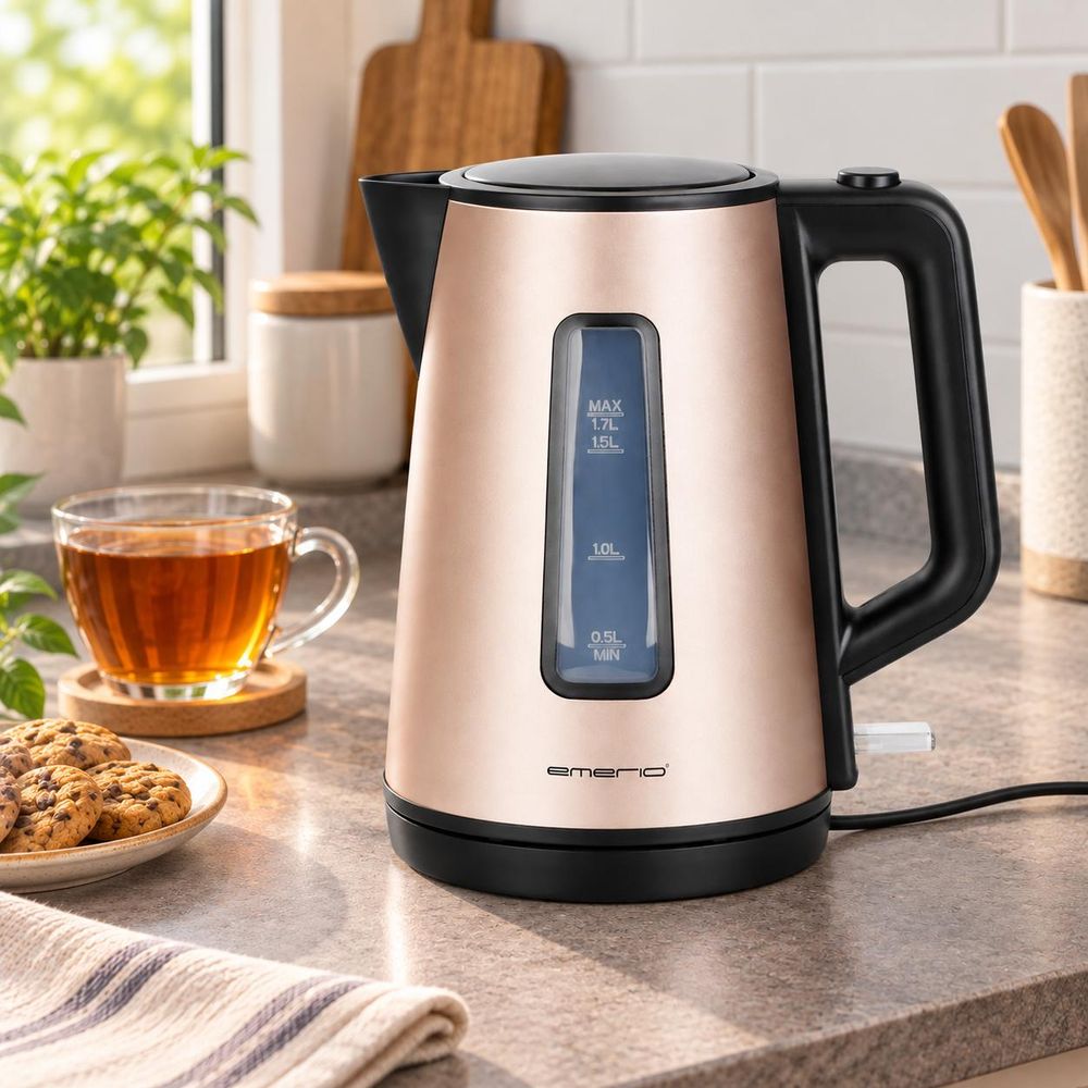 Emerio Waterkoker WK-122829 – 1,7 Liter – 2200 W – Cool Touch – Automatische Uitschakeling – RVS/Zwart