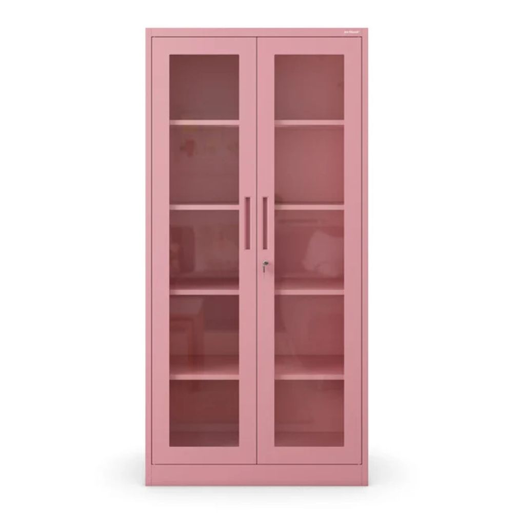 Jan Nowak Aktenschrank Medizinschrank Büroschrank Flügeltürschrank Glasvitrine 4 Fachböden Stahl Abschließbar 185 x 90 x 40 cm Farbe: Rosa