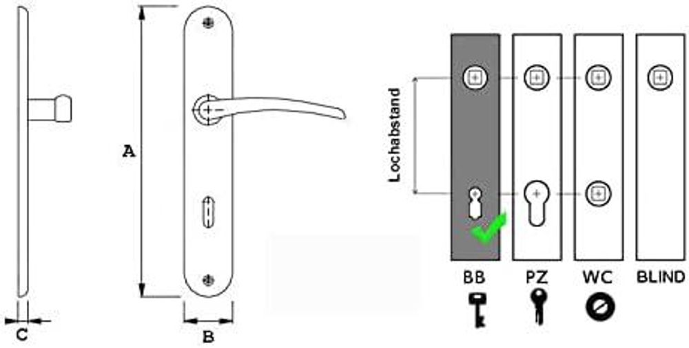 DOMINO Türgriff 72 Drückergarnitur BB-Buntbart Set | Türklinke für Zimmertür, Bürotür, Kellertür & Innentür | L-Form |aus Aluminium | Nickel | TIPO M9