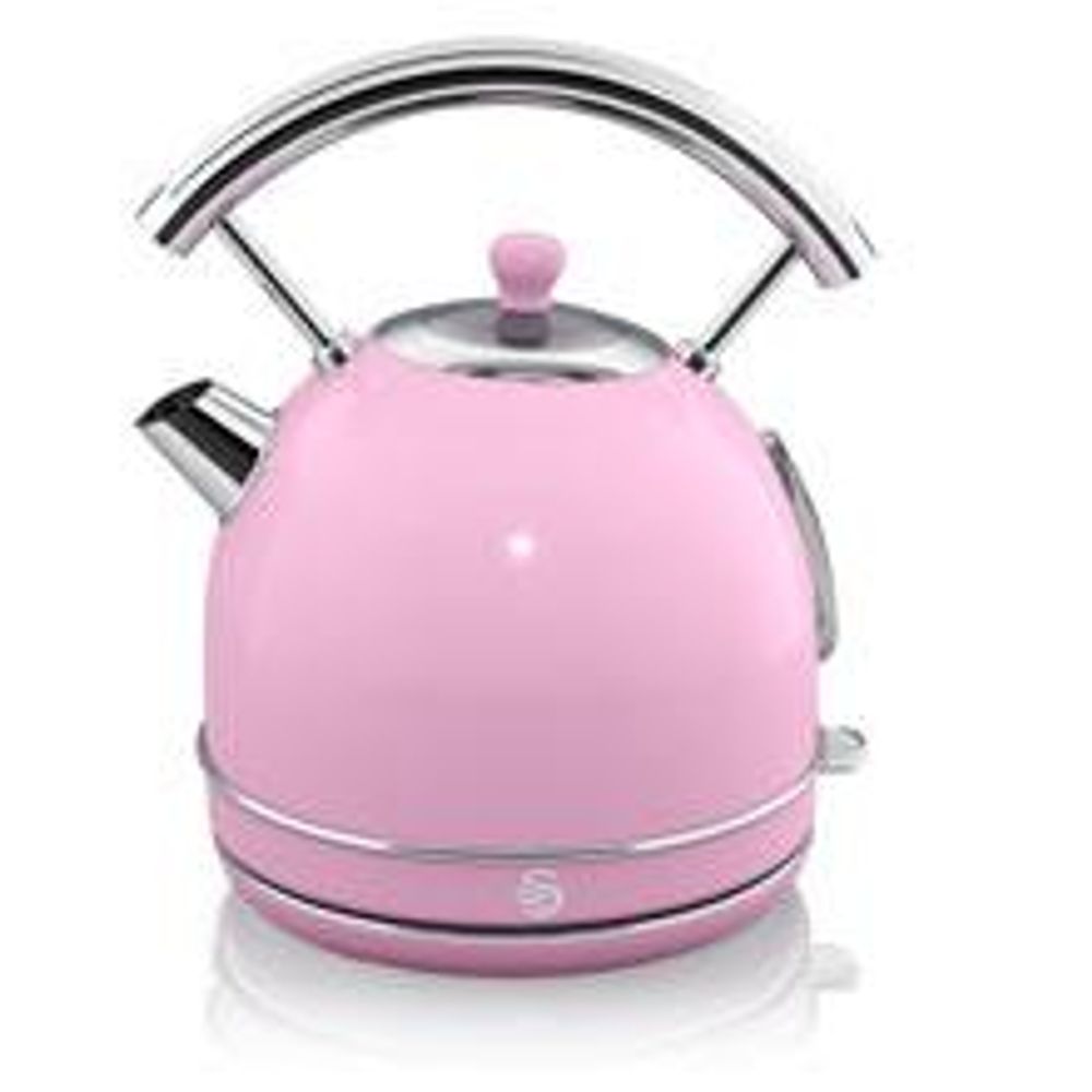 SWAN SK14630PNEU Retro Elektrisch Wasserkocher 1,8L Vintage Abschaltautomatik Kabellos, Edelstahl Rosa