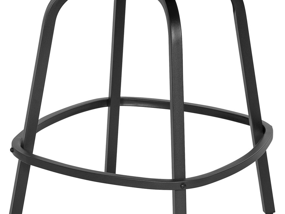 Drehbare Barhocker 2er Set aus Rattan und Metall mit grauen Kissen