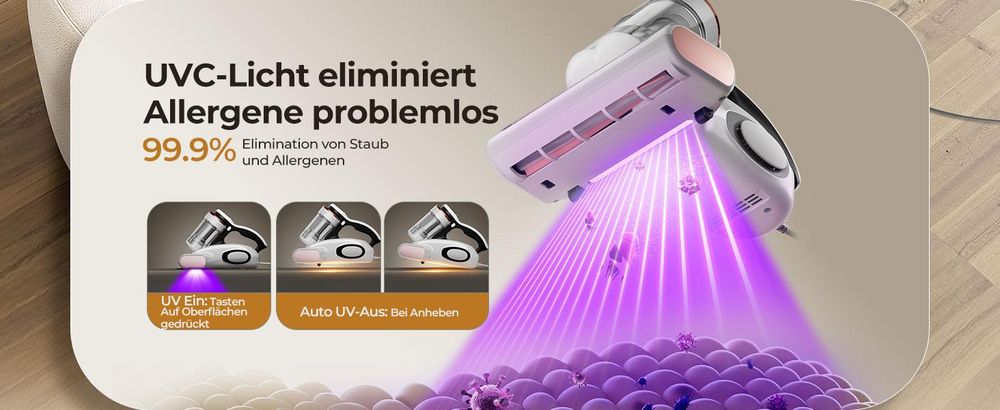 JIGOO J300 Milbensauger 500W Milbenstaubsauger mit UV-Licht Handstaubsauger
