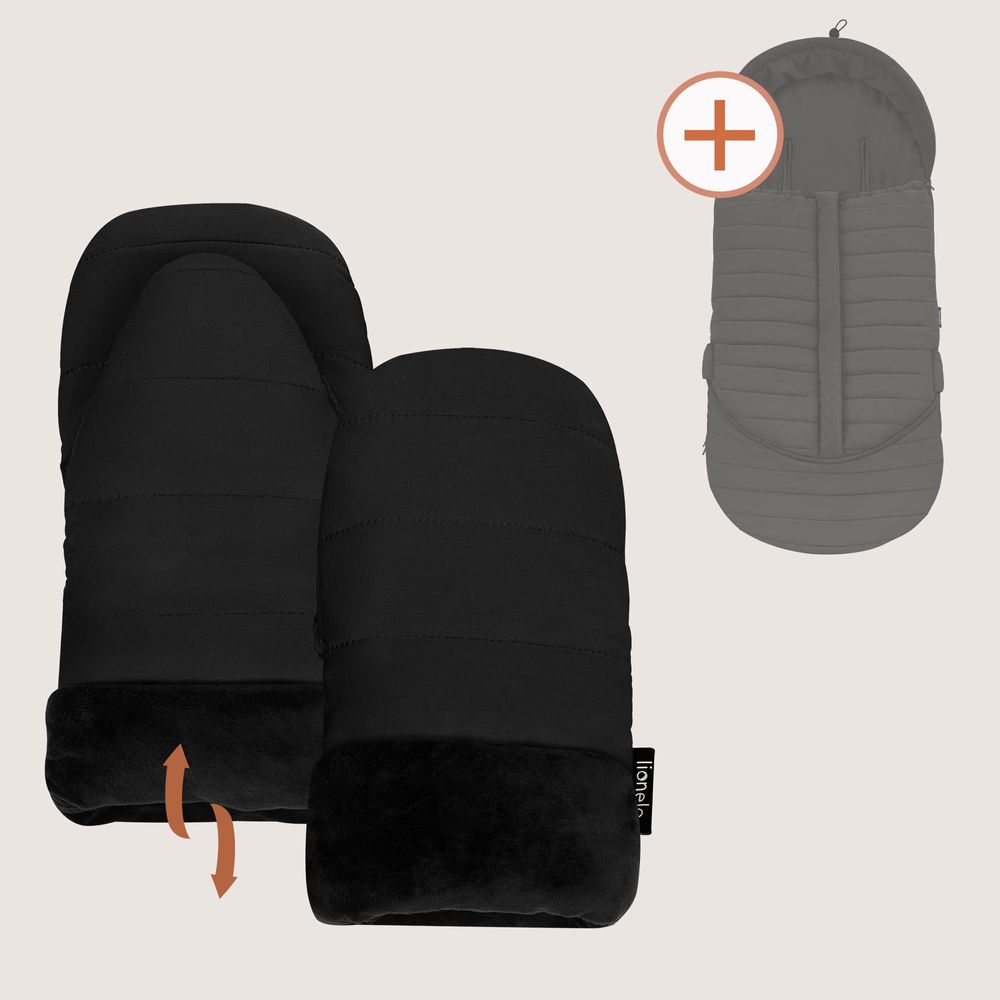 Lionelo Kinderwagen Handwärmer Handmuff Oli, Universalgröße, Magnetische Befestigungwinddicht, Wasserdicht, Weiches Futter - Black