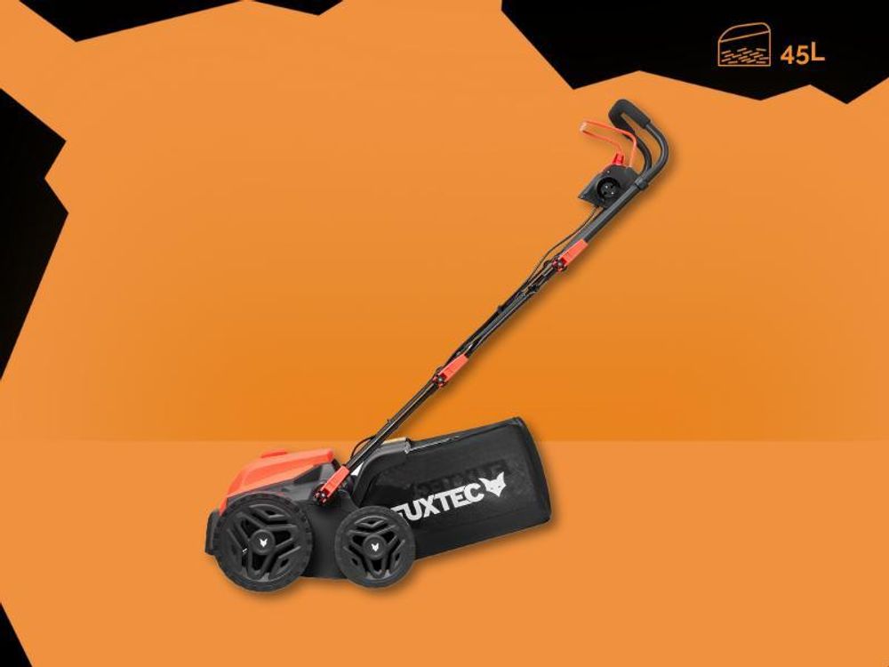 FUXTEC Elektro-Vertikutierer FX-EV360 - 36 cm Arbeitsbreite | Rasenlüfter 1500 W |5 Stufen Tiefeneinstellung | 45 L Grasfangkorb