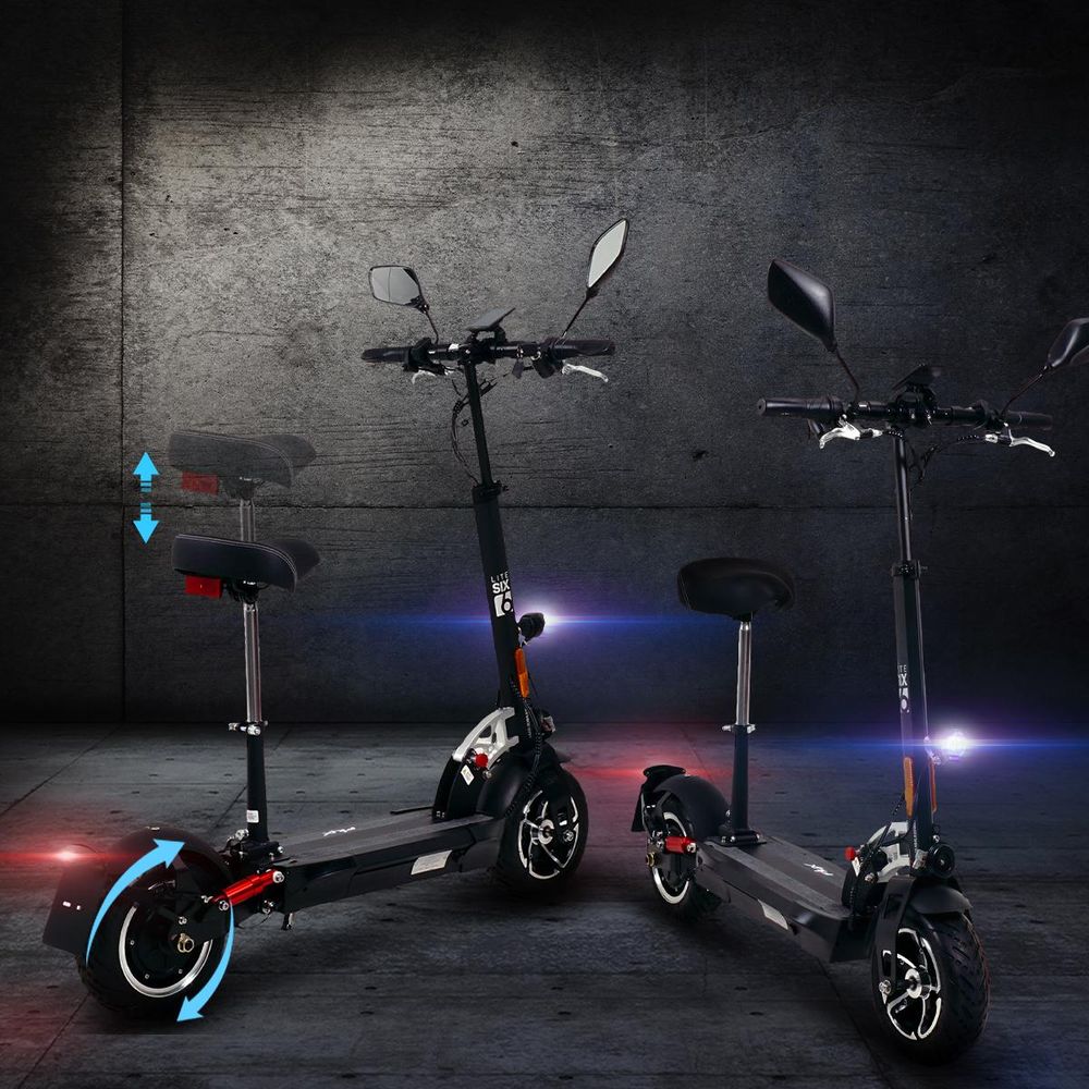 eFlux Lite Six E-Scooter | Mit Straßenzulassung - E-Roller - Elektro Roller mit Sitz - Stoßdämpfer - 3 Geschwindigkeitsstufen - Einstellbare Sitzhöhe