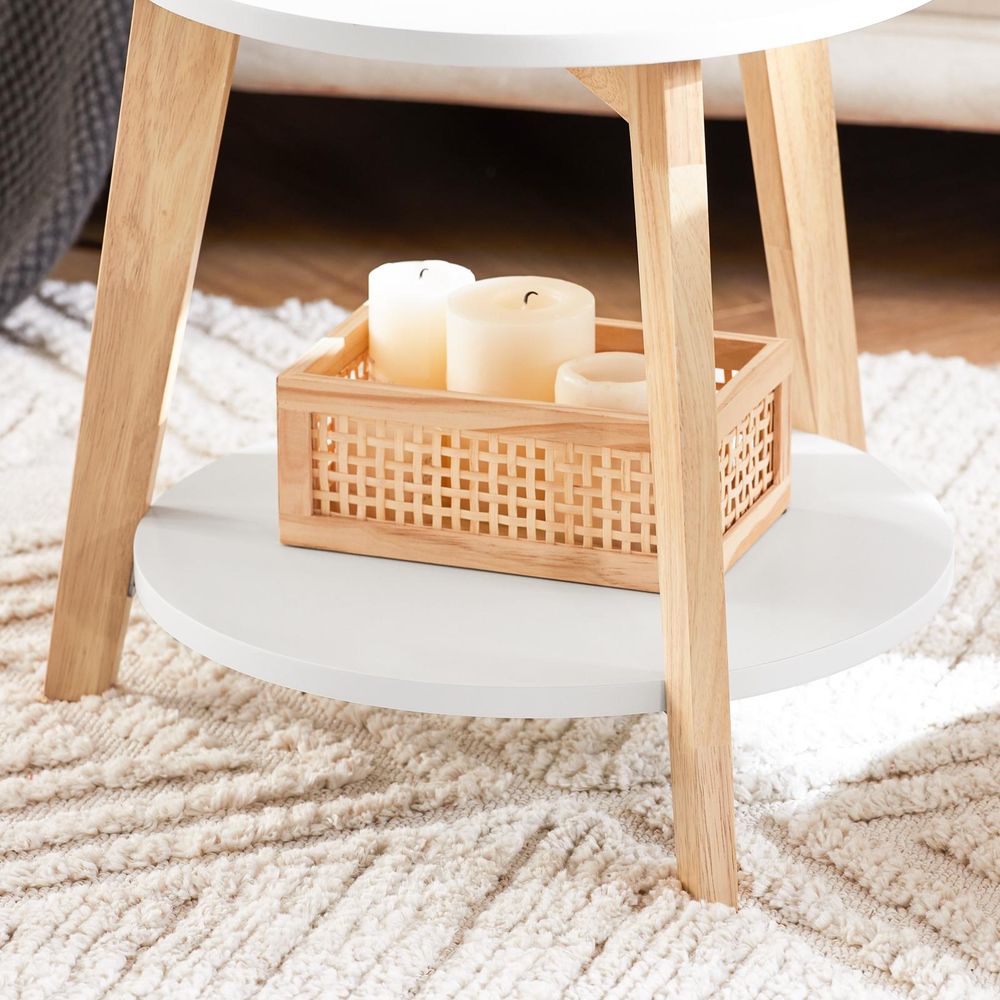 SoBuy Couchtisch 2er-Set – Platzsparende Runde Beistelltische, Wohnzimmertisch klein & groß, Weiß, FBT75-W