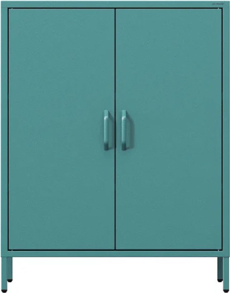 Jan Nowak Kommode mit Doppeltür VITO kleiner Schrank Magnetverschluss verstellbare Einlegeböden Metall Wohnzimmer Flur, 80 x 101,5 x 40 cm, Seegrün