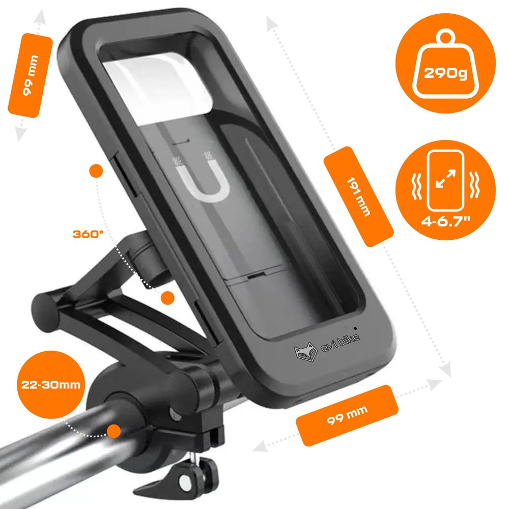 Wasserdichte Handyhalterung Fahrrad & Motorrad IPX6, 360° drehbarer Universal Halter für 4-6.7 Zoll Smartphones, Stoßfest, EVI BIKE Secure360
