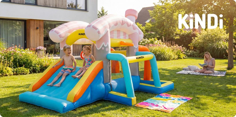 KiNDi dmuchany plac zabaw DPZ013 ze zjeżdżalnią i brodzikiem 360 x 225 x 230 cm
