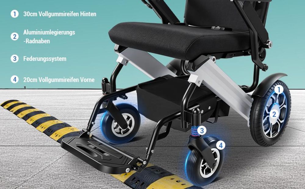 ZYGENAIR Elektrorollstuhl Grau - Komfortable Federung & robuste Räder für stabile Fahrten
