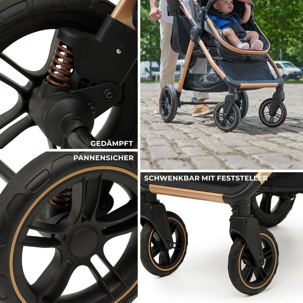 Kinderkraft ESME - multifunktionaler 3-in-1-Kinderwagen - bis 25 kg - Babywanne mit Belüftung - Travel System - große geländegängige Räder - Schwarz