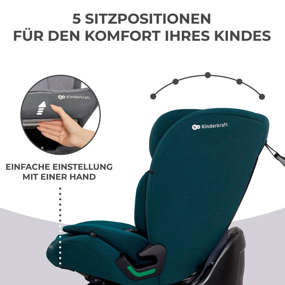 Kinderkraft ONETO3 i-Size Kindersitz 76-150 cm - ISOFIX & TOP TETHER - 3-lagige Kopfstütze - RECLINING-Funktion - ab 15 Monate bis 12 Jahre - Blau