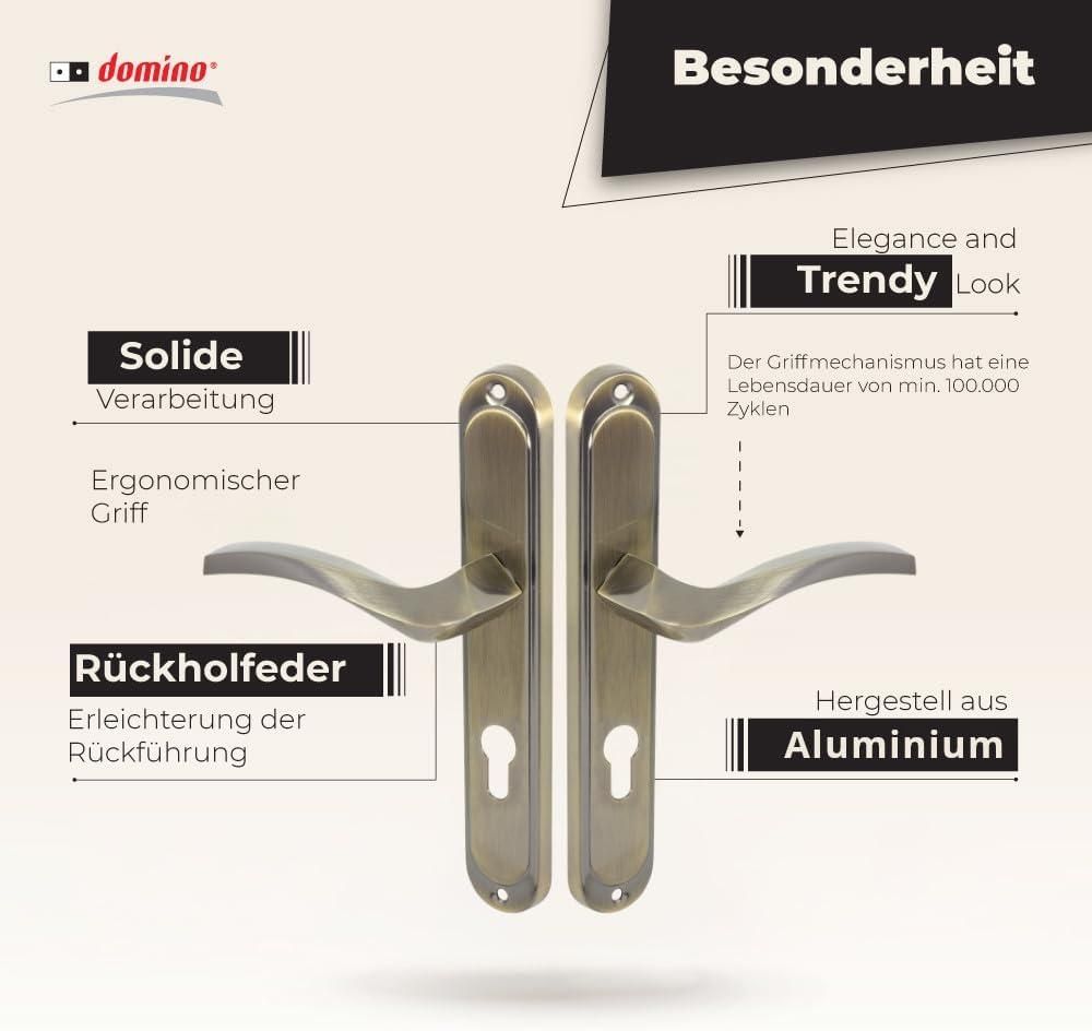 DOMINO Türgriff 72 Drückergarnitur BB-Buntbart Set | Langschildgarnitur | Türklinke für Zimmertür, Bürotür, Kellertür & Innentür | NOVA M3 Bronze |