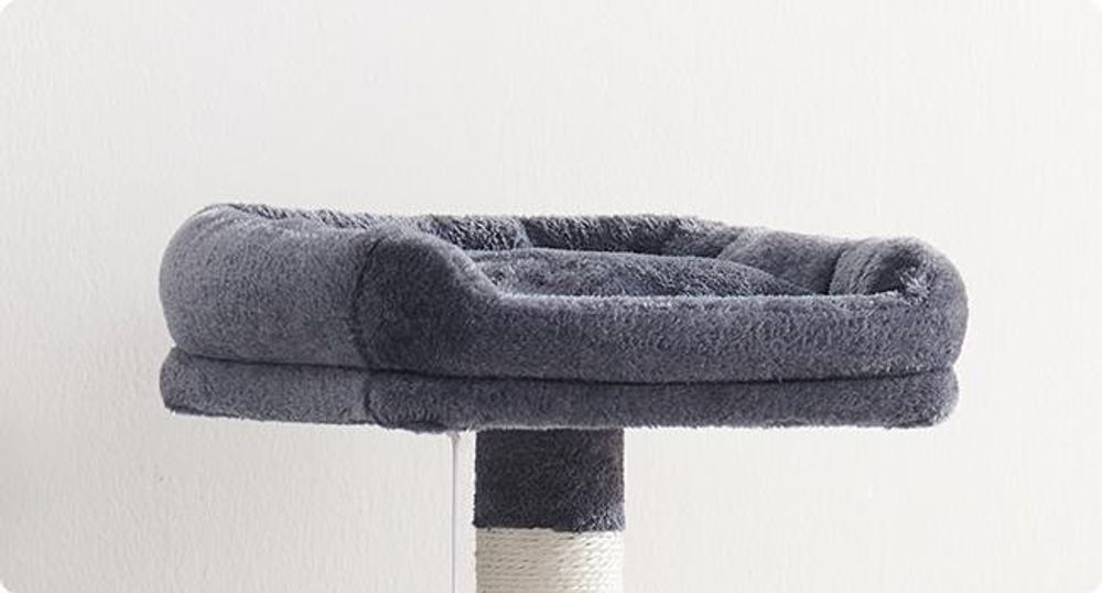 FEANDREA Kratzbaum, 112 cm, Katzenbaum mit Hängematte, mehrstöckiges Katzenhaus, Rauchgrau