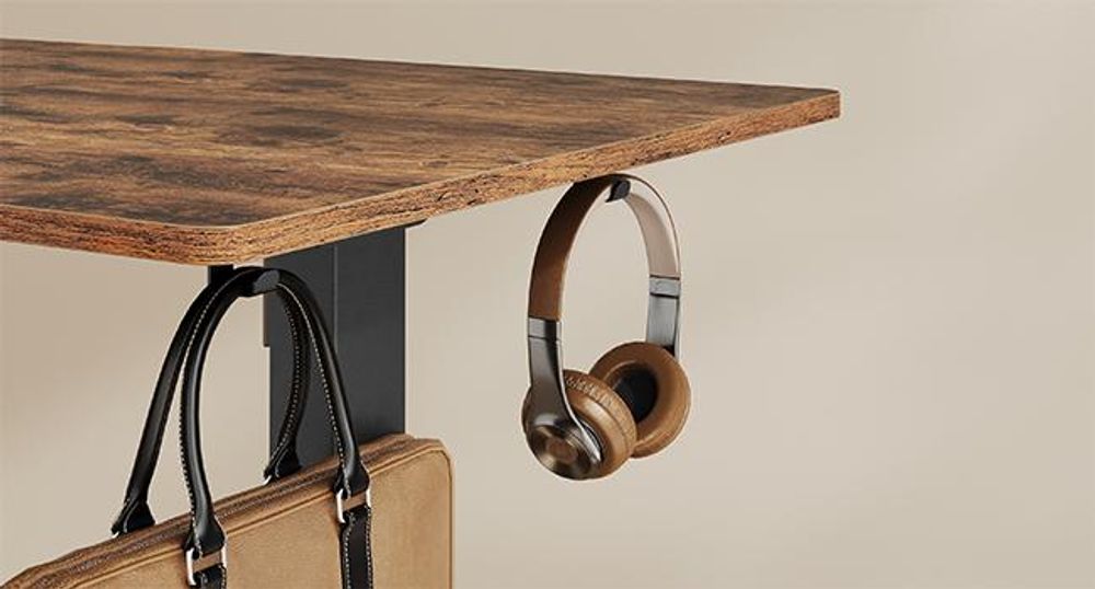 VASAGLE Höhenverstellbarer Schreibtisch elektrisch, Tischgestell mit 2 Haken