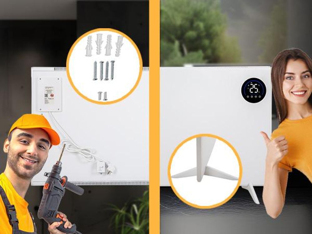 Heidenfeld Hybrid Infrarotheizung HF-HP150 | Steuerung via App - Fernbedienung - Touch-Bedienfeld - Thermostat - 1000 Watt - bis 25 m²