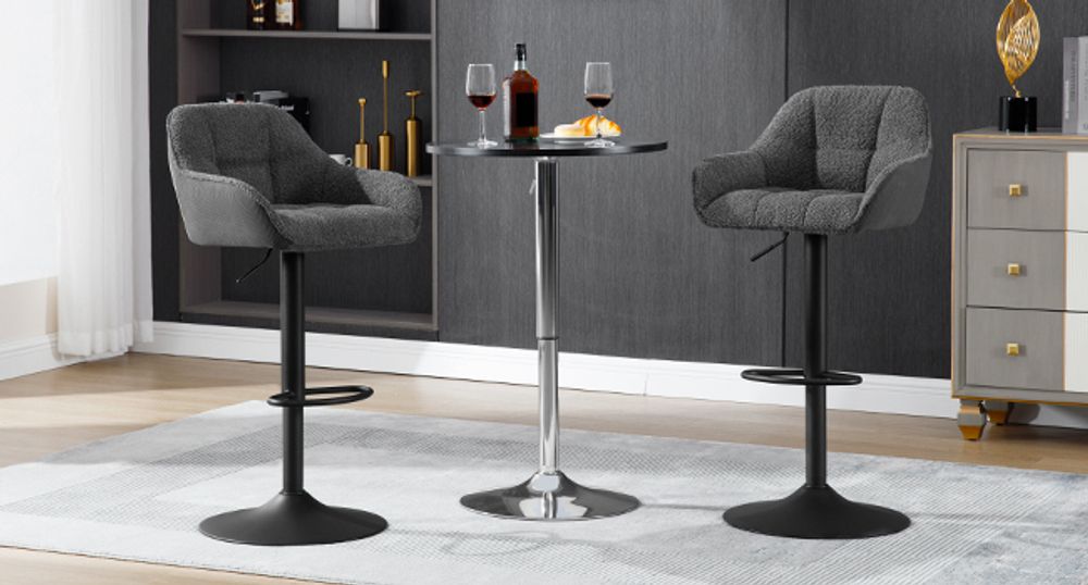 WOLTU Barhocker höhenverstellbar, drehbar, gepolstert, Chenille Cord Metall, Dunkelgrau