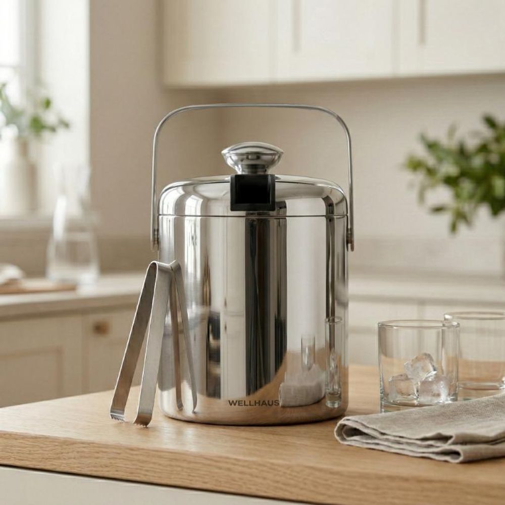 WELLHAUS Eiskübel mit Zange 1,3L aus Edelstahl