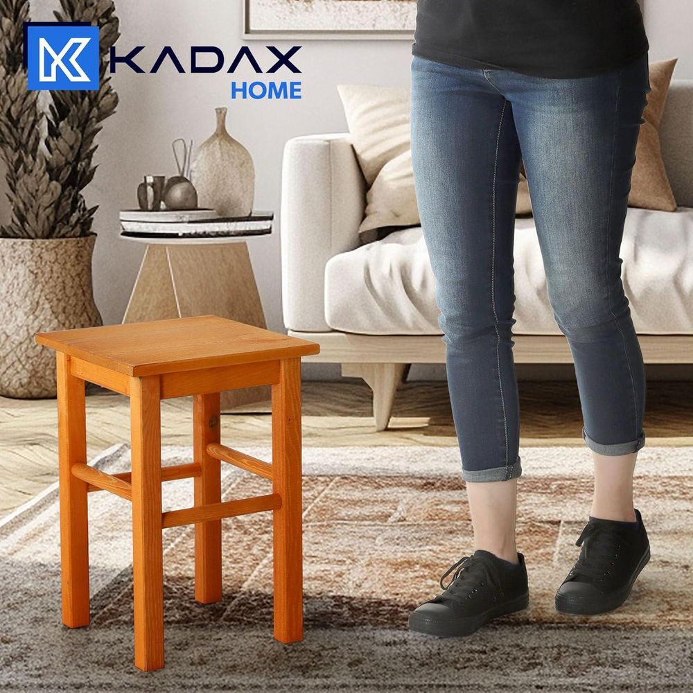 KADAX Holzhocker, Fußbank aus natürlichen unlackierten Kiefernholz (Quadratisch Braun)