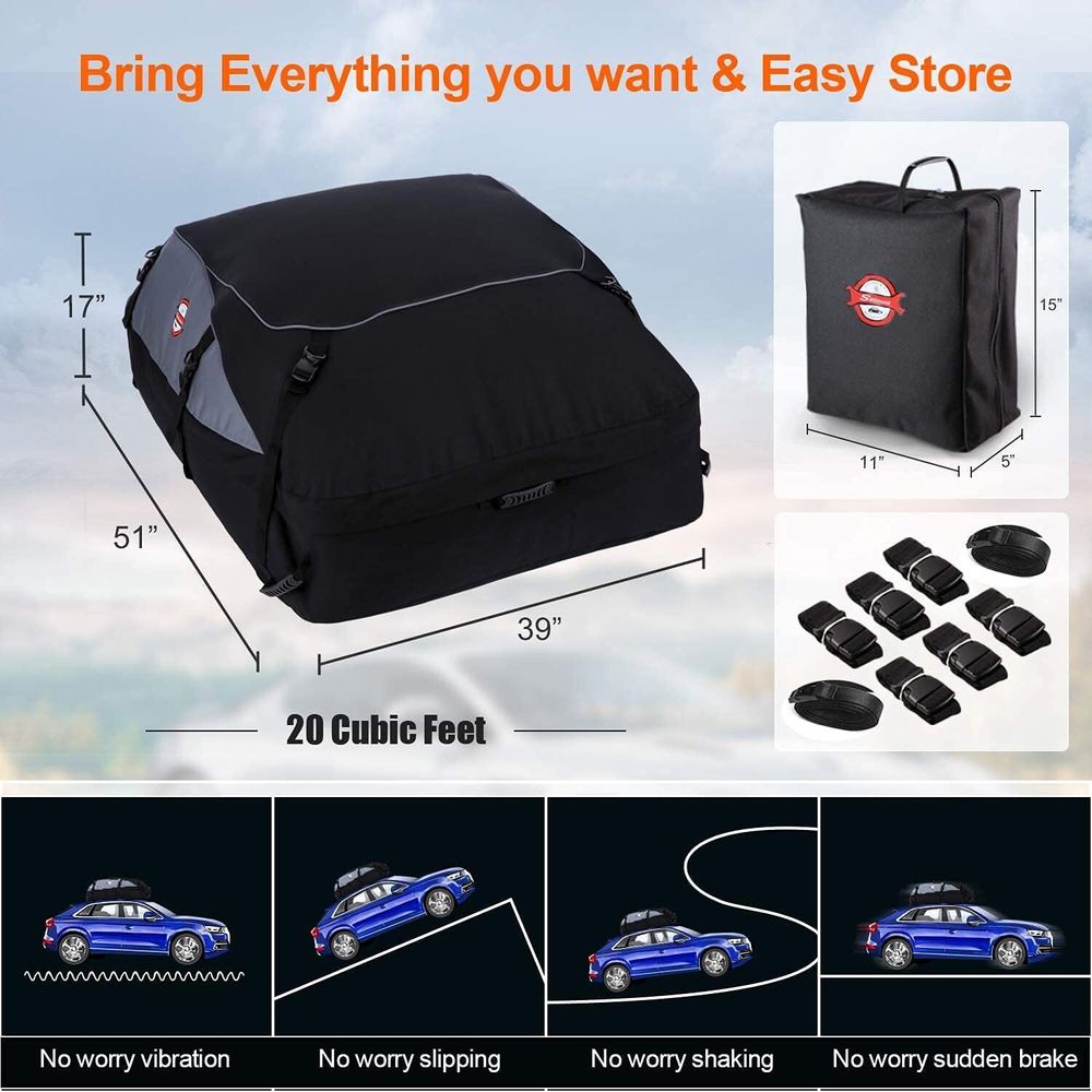 585 L Auto Dachbox Faltbare Wasserdicht Dachtasche Gepäckbox Tasche Aufbewahrungsbox mit a Antirutschmatte, 1000D wasserdichtes Oxford-Gewebe, schwarz