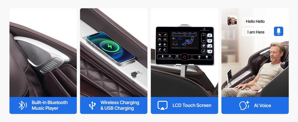VEVOR Massagesessel Ganzkörpermassagesessel Zero Gravity mit SL-Schiene & Yoga-Stretch-Modus, Relaxsessel mit Heizung & einziehbarem Pedal & 36 Airbags & LCD-Bildschirm Massagestuhl 4D-Massage