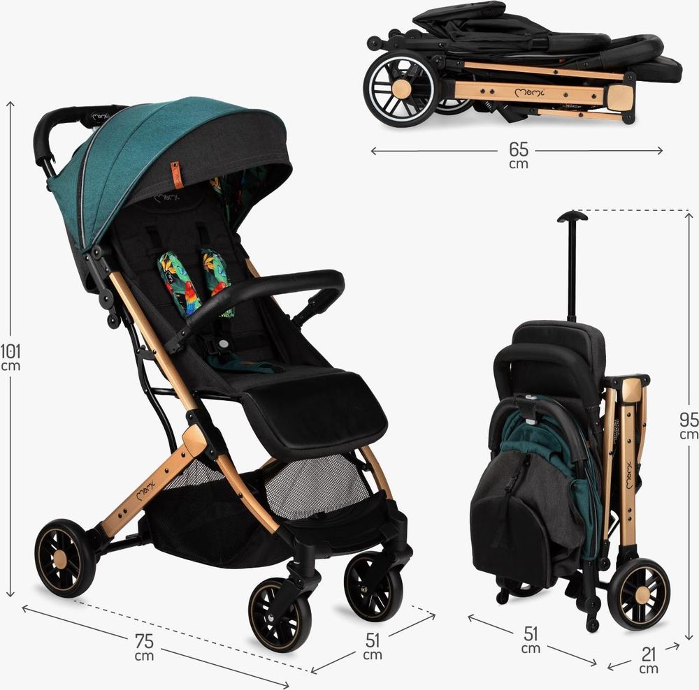 MoMi ESTELLE Buggy Kinderwagen - Leicht, Stoßdämpfung 4 Räder, Koffer - Grün