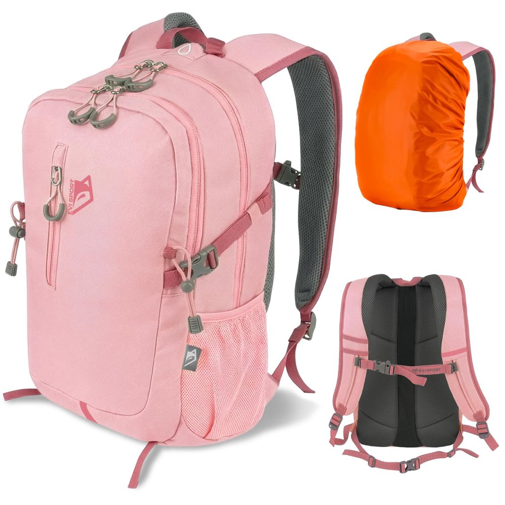 Plecak Turystyczny Trekkingowy Górski 25L EVI SPORT TRAILPACK Męski Damski Mocny Wodoodporny z Pokrowcem Laptop Miejski Rowerowy - różowy