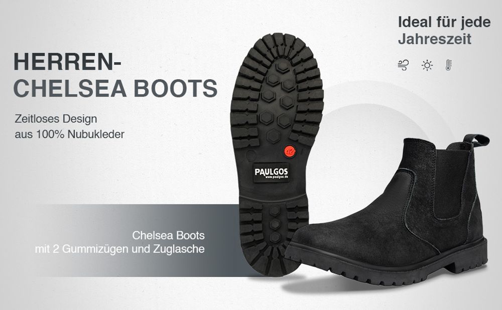 PAULGOS Herren Chelsea Boots Echtes Leder, Stiefeletten Größe 39-47 in 3 Farben