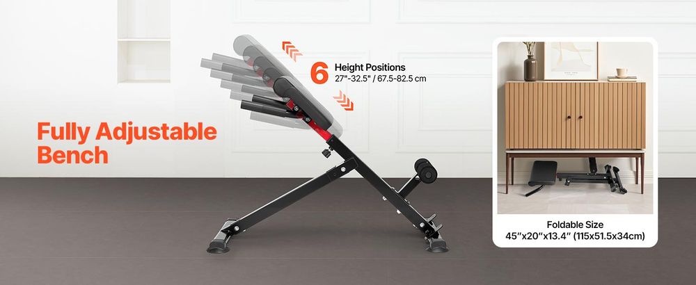 VEVOR Roman Chair Super Extension Bench 113 kg Tragkraft Klappbar, Rückenmuskeltraining Trainingsgerät, Home Gym Fitness Gewichtheberbank