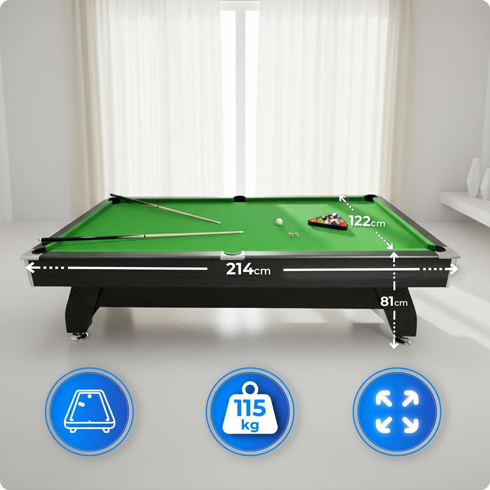 THUNDER® Table de billard | BOLD-BLACK-7FT | 7FT | Noir | Stable & Robuste | Ensemble complet avec accessoires | Table de billard | Plateau MDF