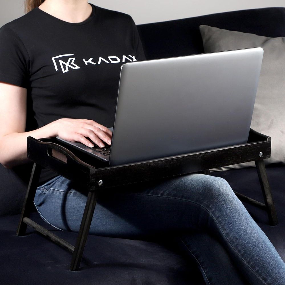 KADAX Betttisch "Solia", aus Kiefernholz, Serviertablett, Essenstablett, Laptoptisch, Schwarz